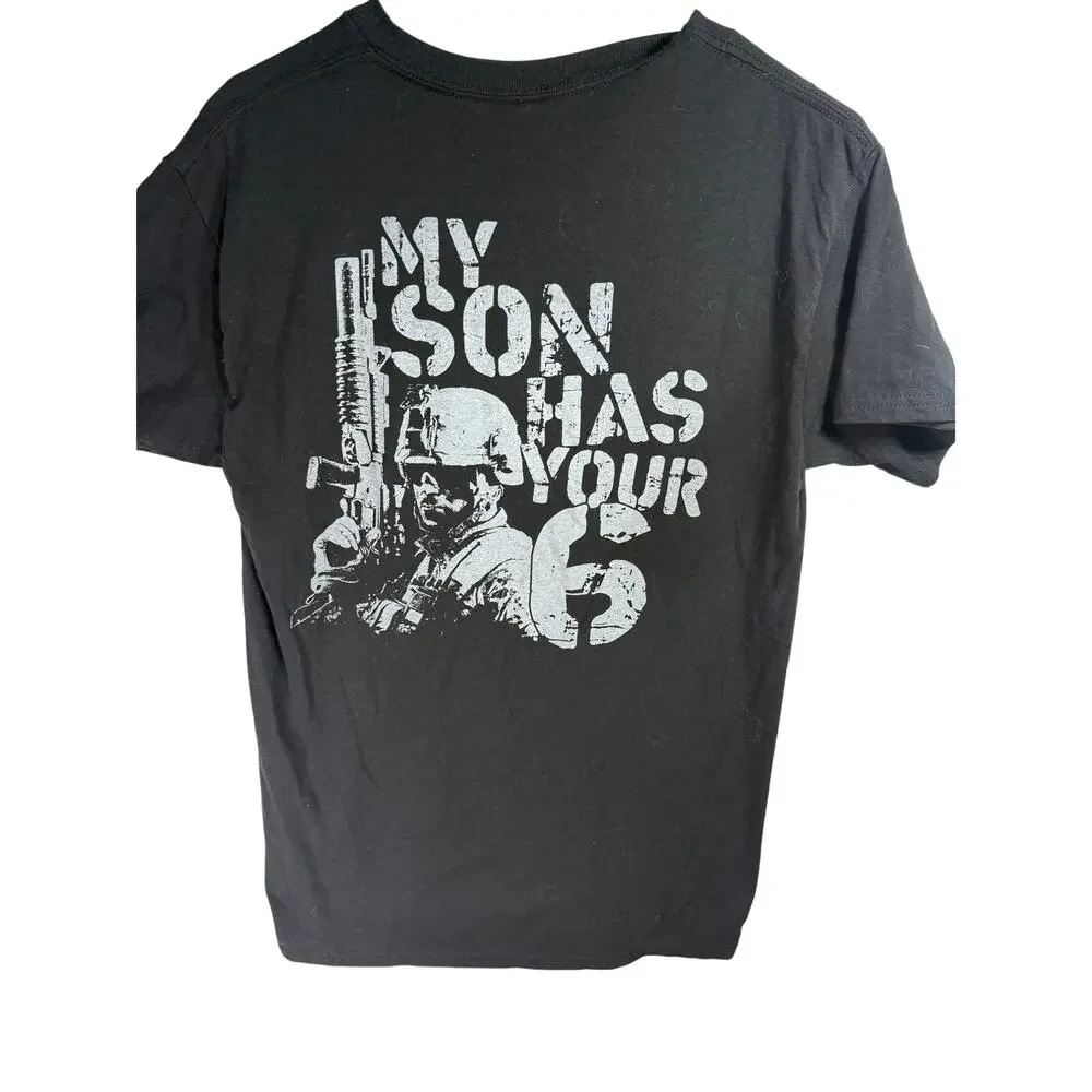 Frontline Apparel Military T Shirt My Son Has Your 6 Soldier Graphic Black M